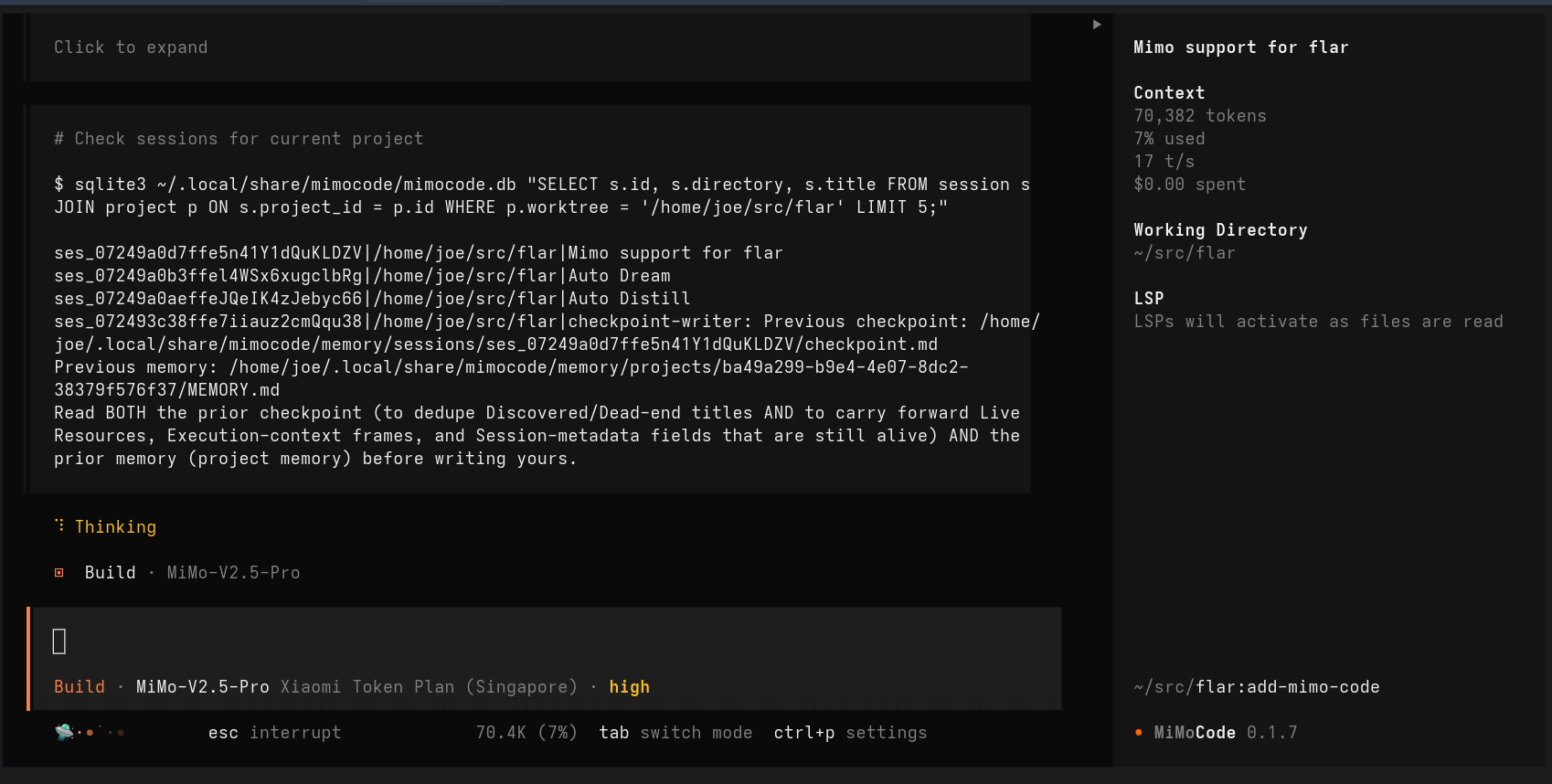 MiMo Code TUI screenshot